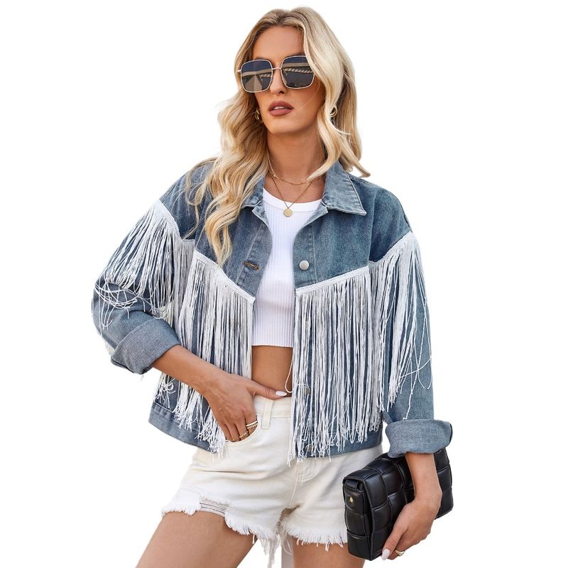 TIOZONEY - Chaqueta de Jeans Mujer -Azul