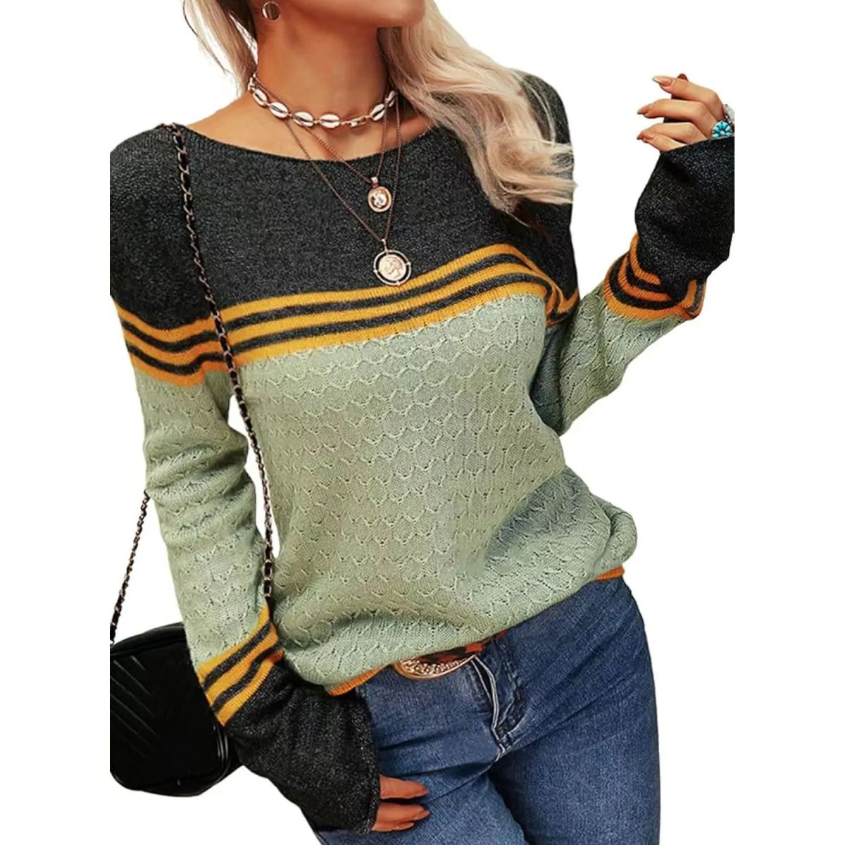 TIOZONEY - Sweater Cuello Redondo Mujer