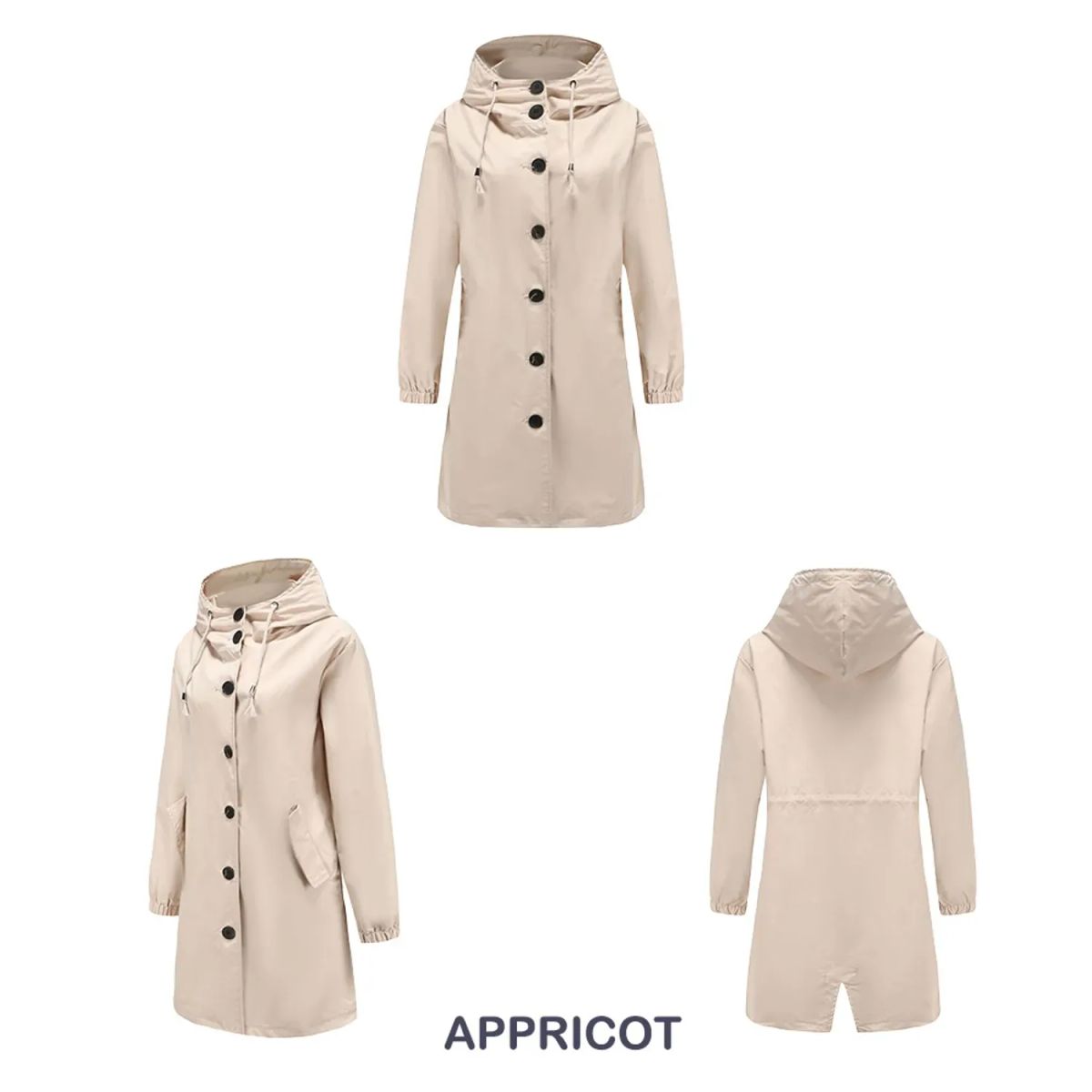 TIOZONEY - Cortavientos largo impermeable con gorro - Beige