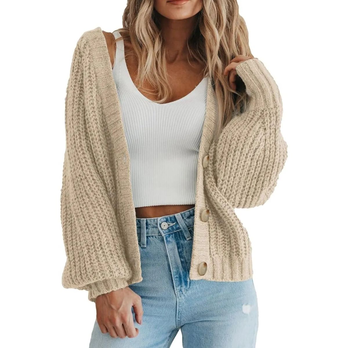 TIOZONEY - Sweater con botones y gorro para mujer
