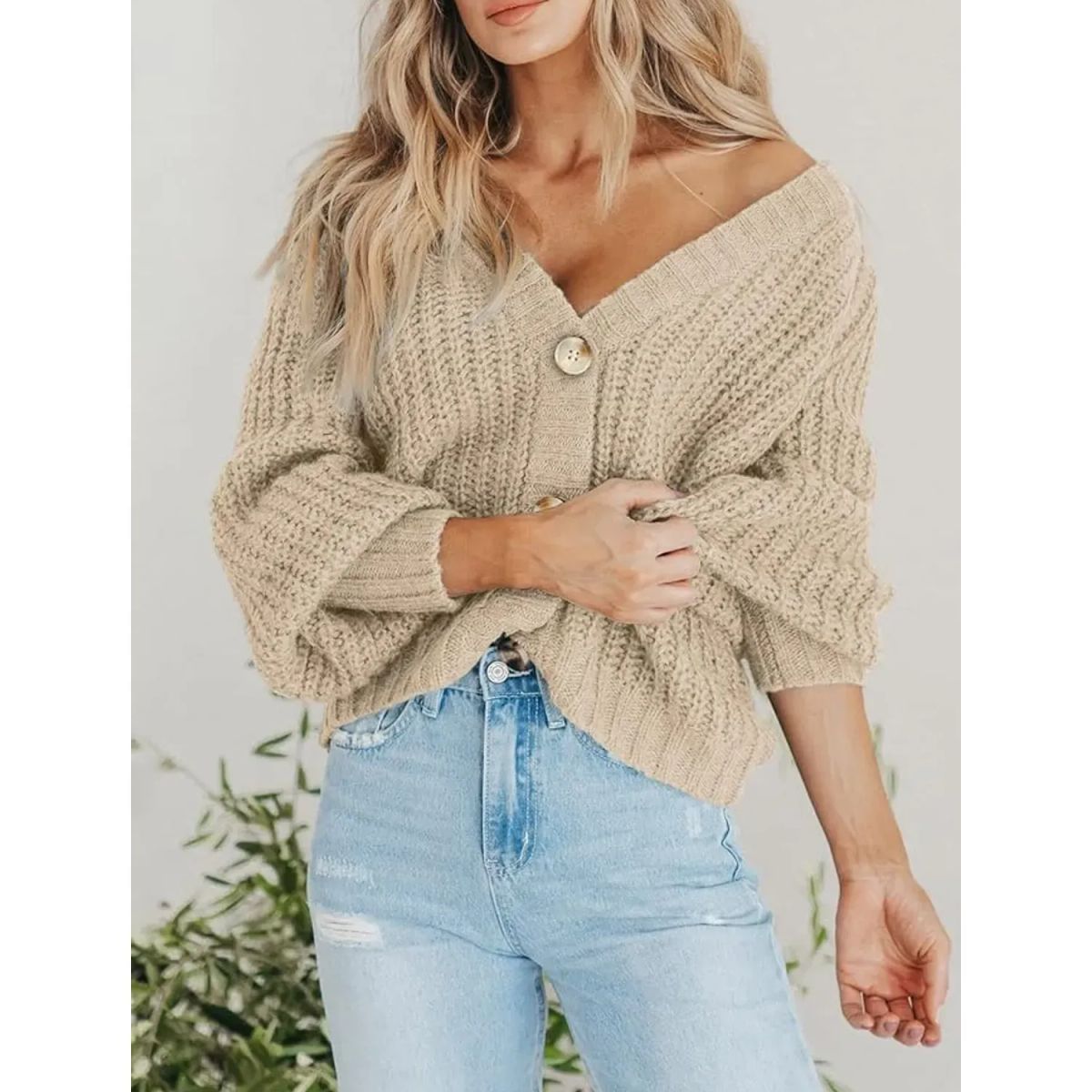 TIOZONEY - Sweater con botones y gorro para mujer