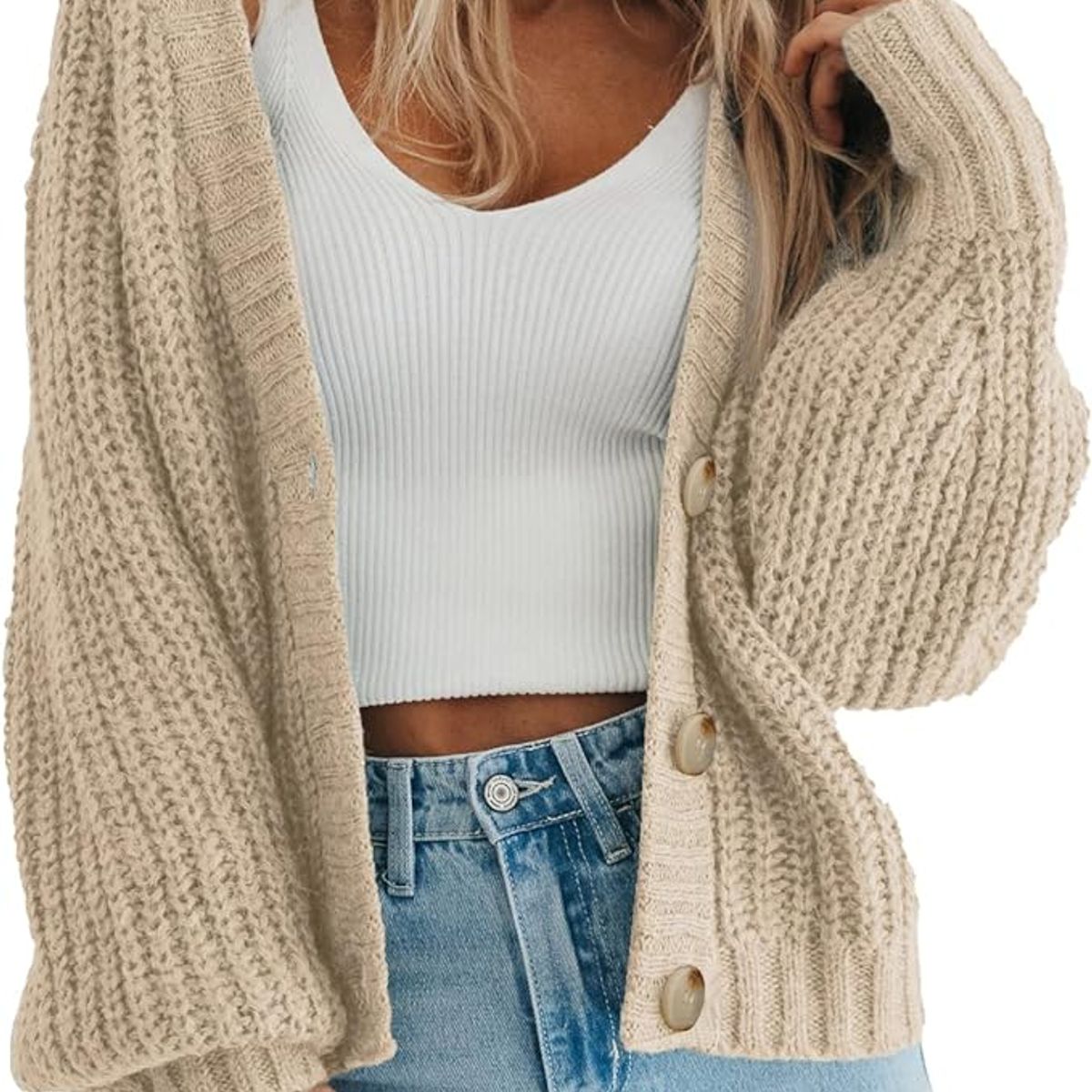 TIOZONEY - Sweater con botones y gorro para mujer