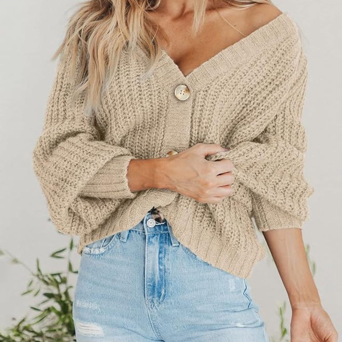 TIOZONEY - Sweater con botones y gorro para mujer