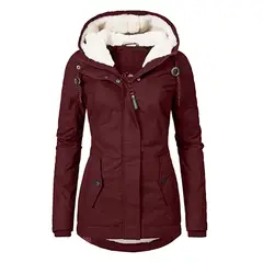TIOZONEY - Abrigo con capucha de Algodón para mujer - Rojo