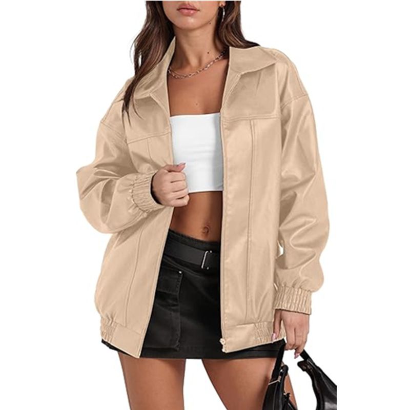TIOZONEY - Chaqueta Larga De Cuero Suelta