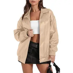 TIOZONEY - Chaqueta Larga De Cuero Suelta
