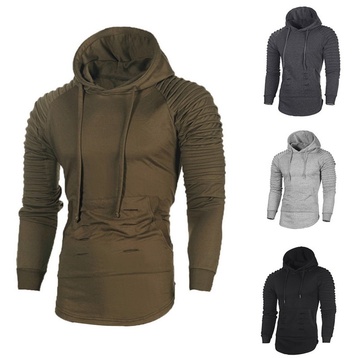 TIOZONEY - Poleron Casual ajustado con gorro Hombre - Gris Oscuro