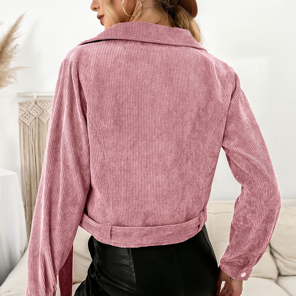 TIOZONEY - Chaqueta corta con solapa de mujer - Verde