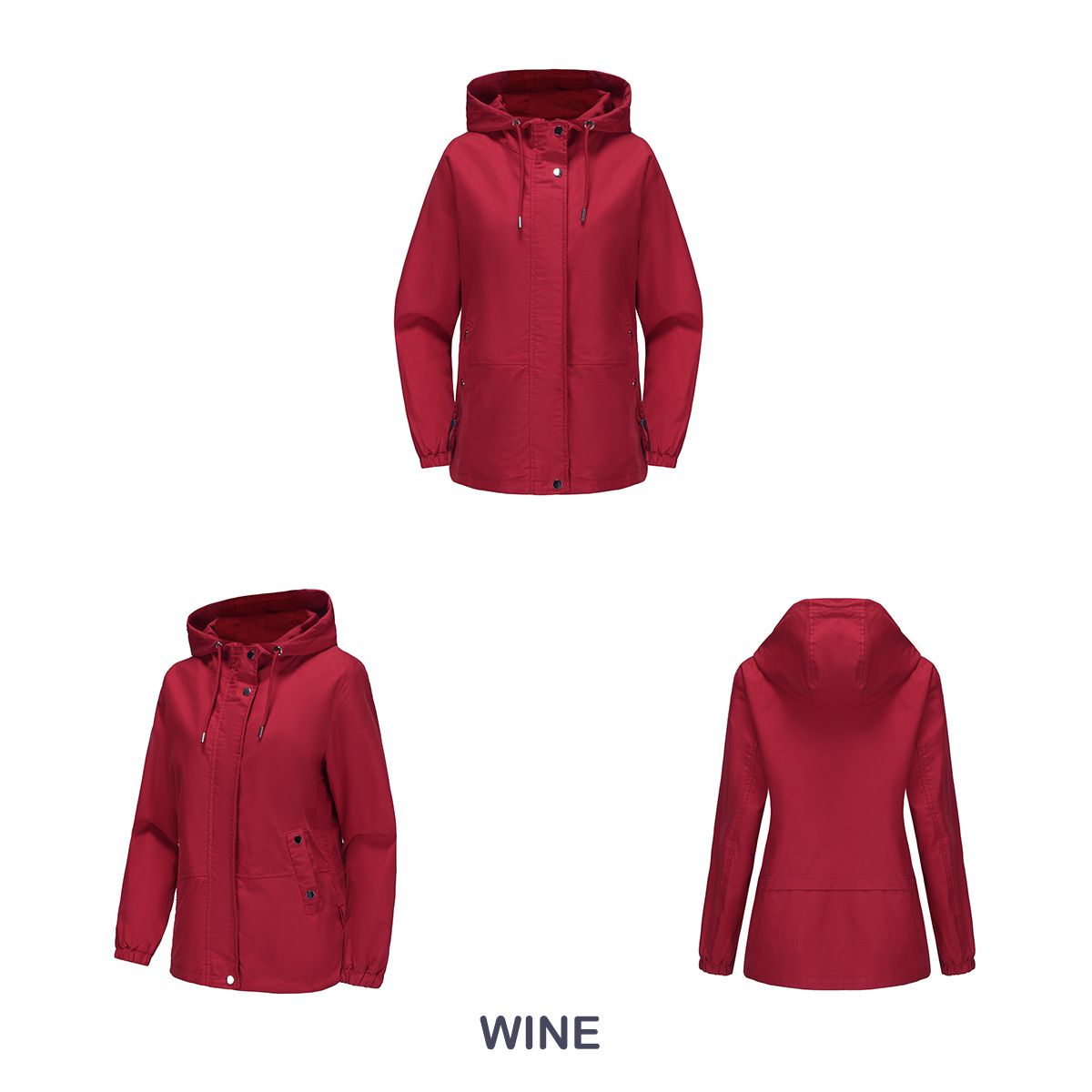 TIOZONEY - Chaqueta cortaviento suelta con capucha para mujer-Rojo