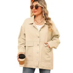 TIOZONEY - Chaqueta de Jeans Mujer -Beige