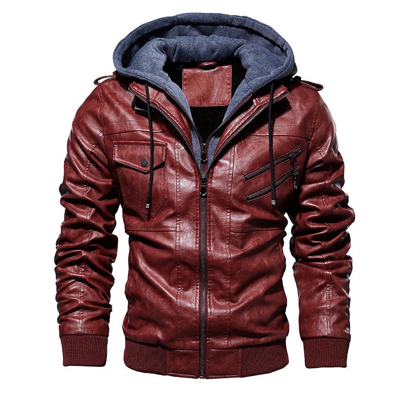 TIOZONEY - Chaqueta de hombre Slim Fit Zip PU