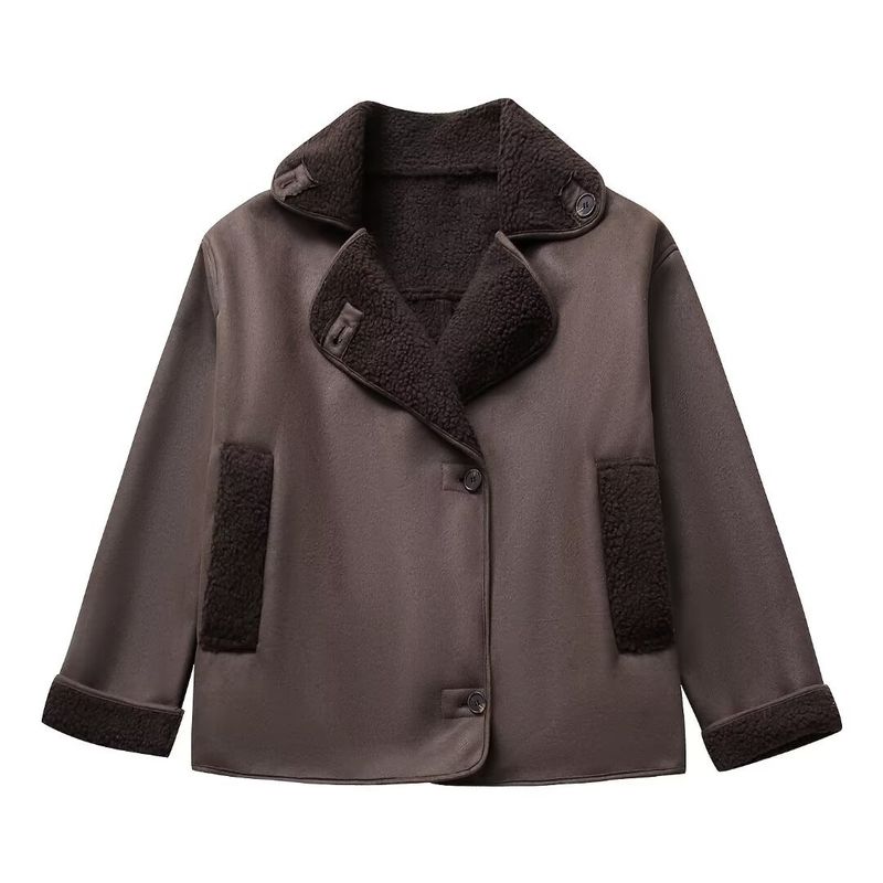 TIOZONEY - Chaqueta integrada con solapa y piel - Café