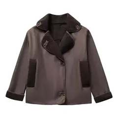 TIOZONEY - Chaqueta integrada con solapa y piel - Café