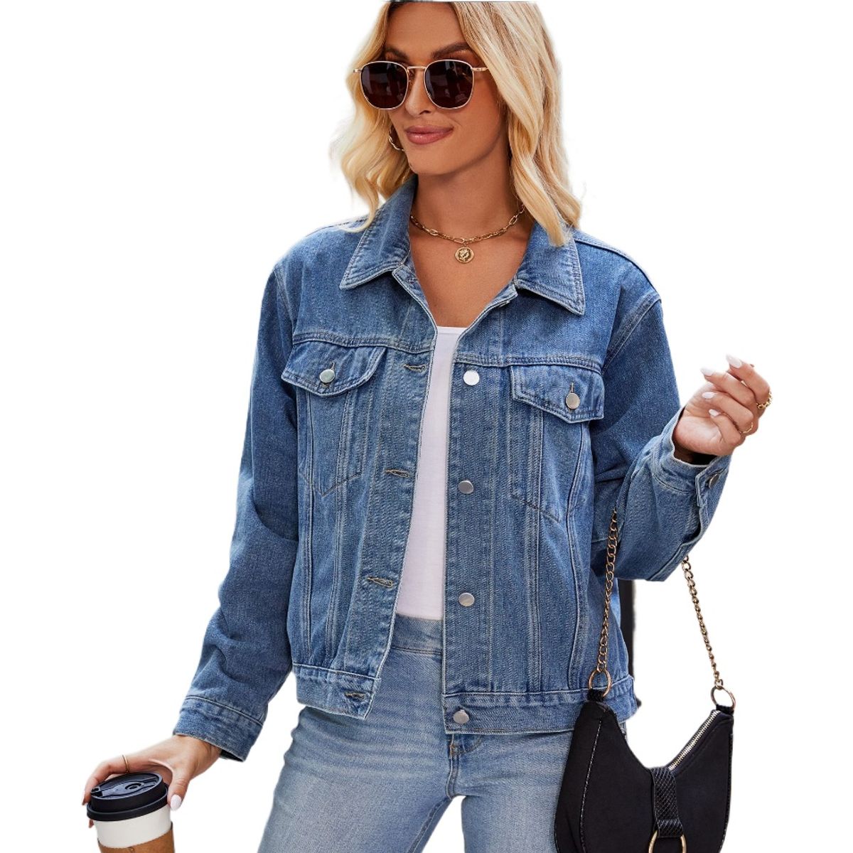 TIOZONEY - Chaqueta de Jeans Mujer -Negro