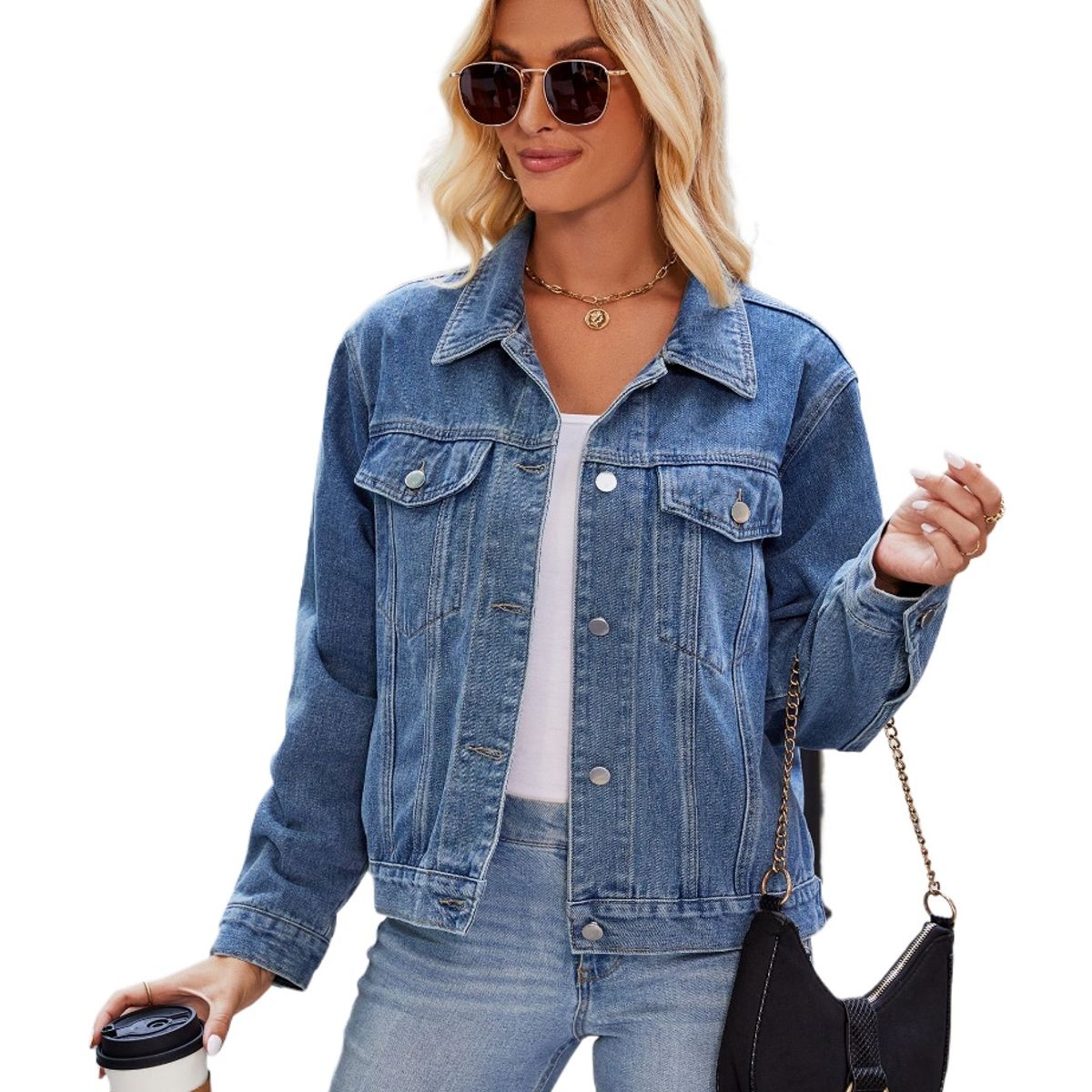 TIOZONEY - Chaqueta de Jeans Mujer -Negro