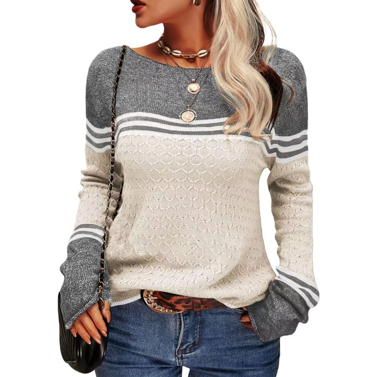 TIOZONEY - Sweater Cuello Redondo Mujer