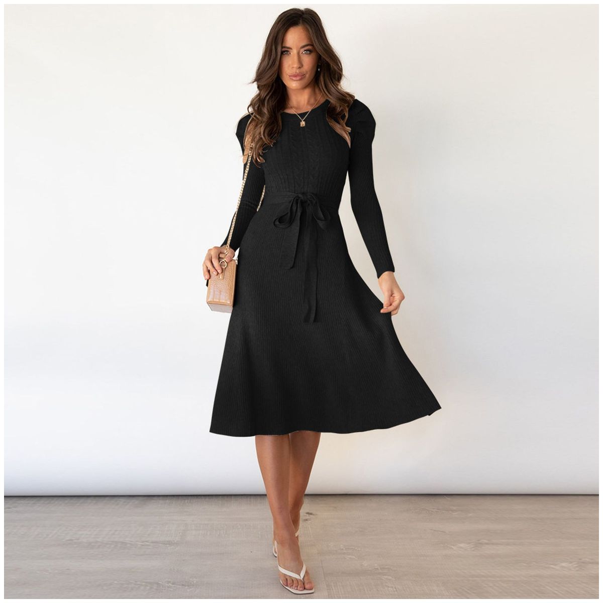 TIOZONEY - Vestido Largo manga larga  Mujer - Negro