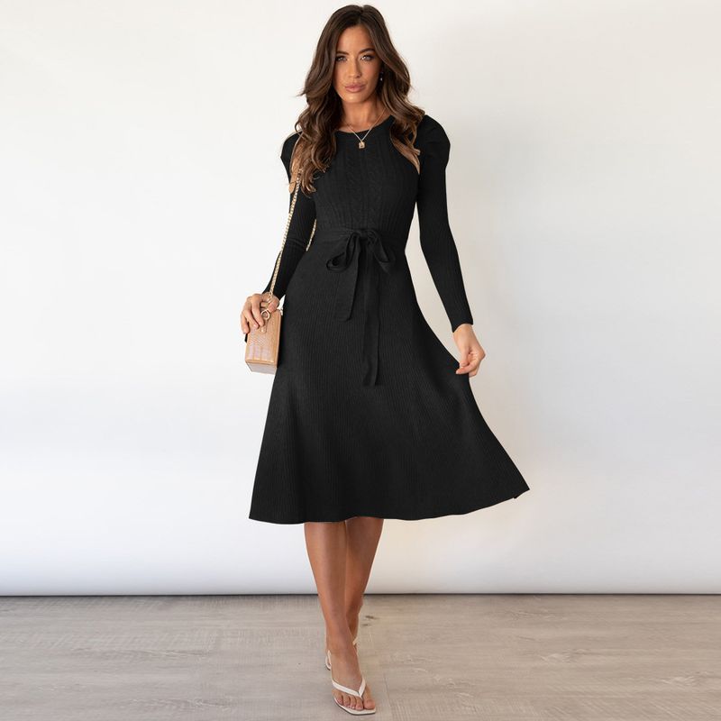 TIOZONEY - Vestido Largo manga larga  Mujer - Negro