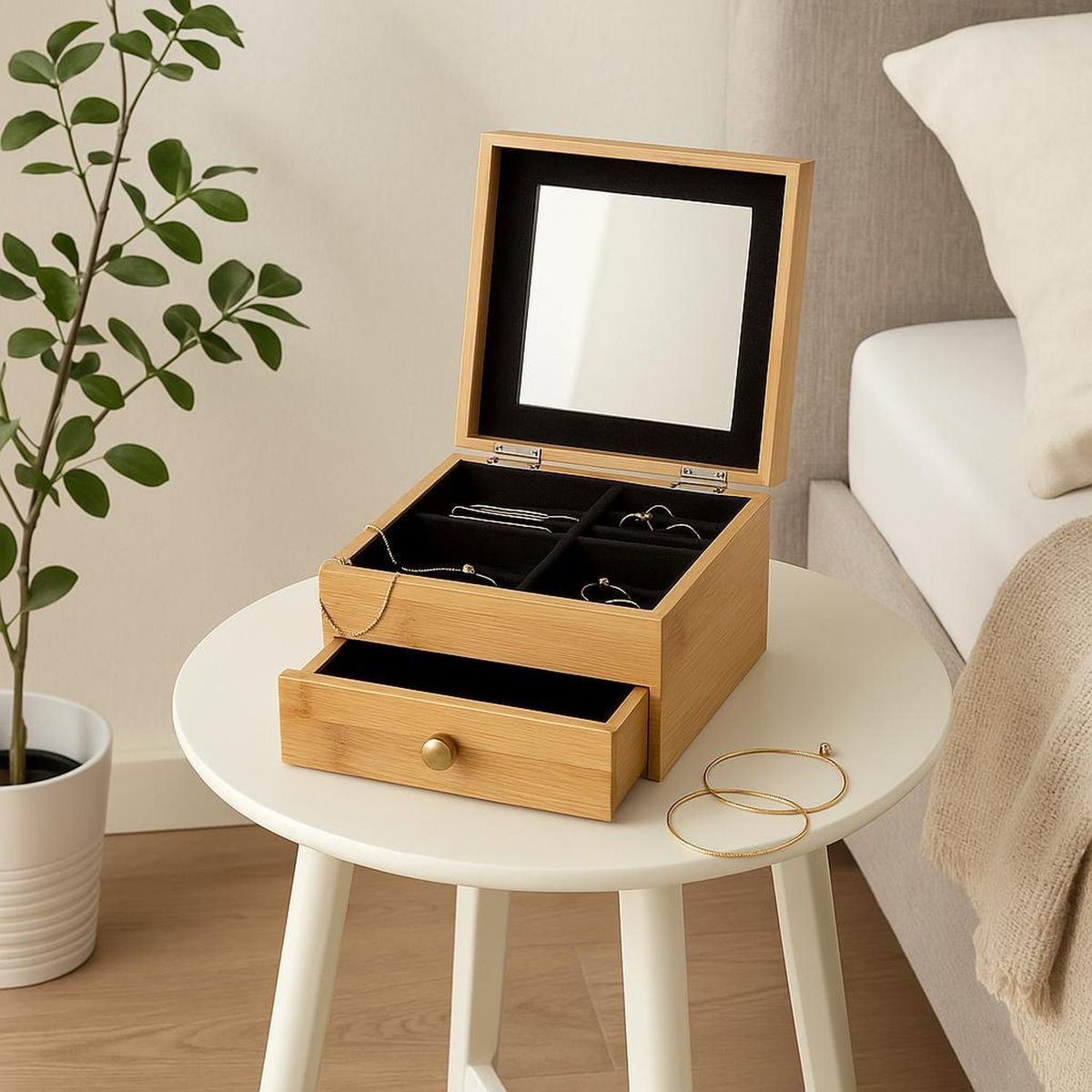 5FIVE - Joyero De Bambu Con Espejo 15X15X9 Cm 5Five