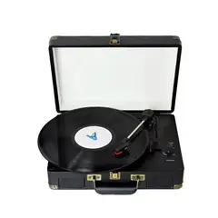 GENERICO - Tocadiscos 3 Velocidades Negro Maleta Ecocuero Parlante Bluetooth
