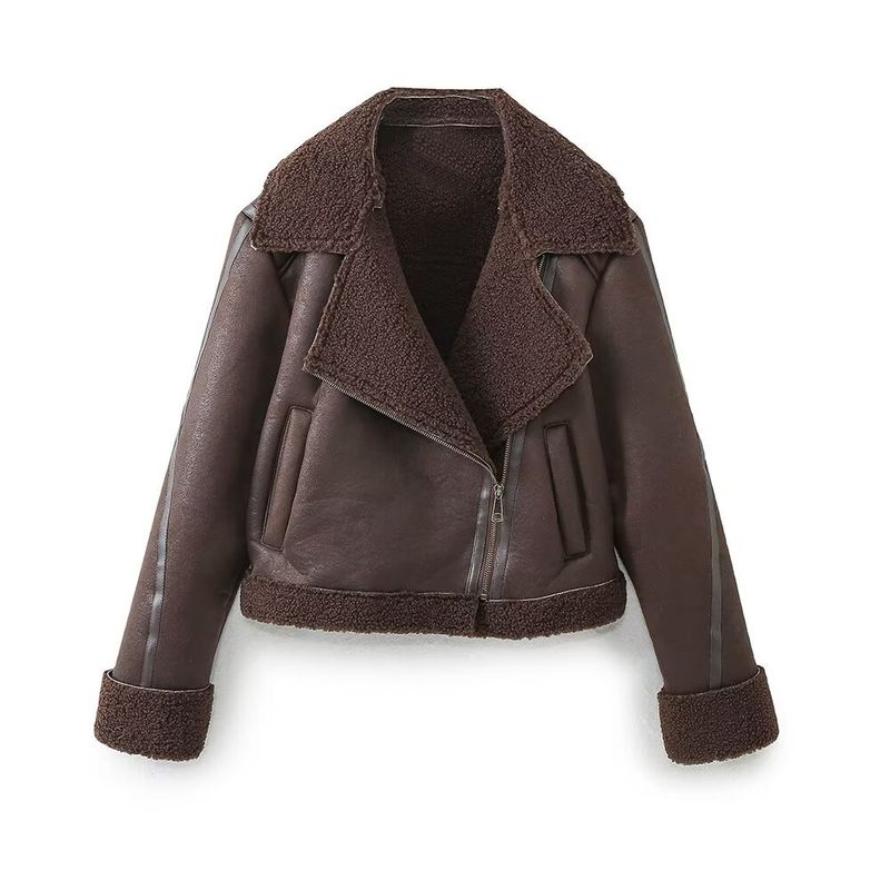 TIOZONEY - Chaqueta integrada con solapa y piel - Café