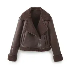 TIOZONEY - Chaqueta integrada con solapa y piel - Café