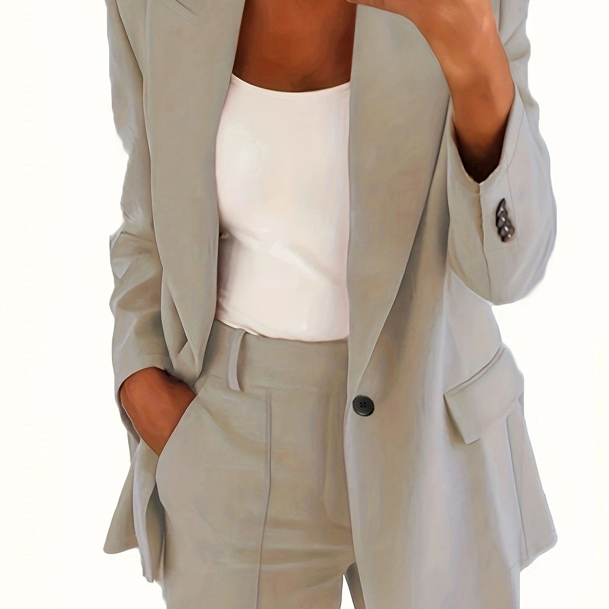 TIOZONEY - Blazer para Mujer -Beige
