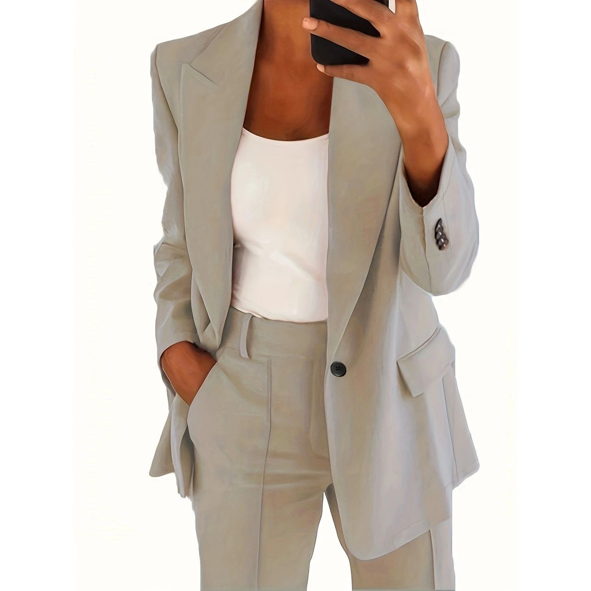 TIOZONEY - Blazer para Mujer -Beige