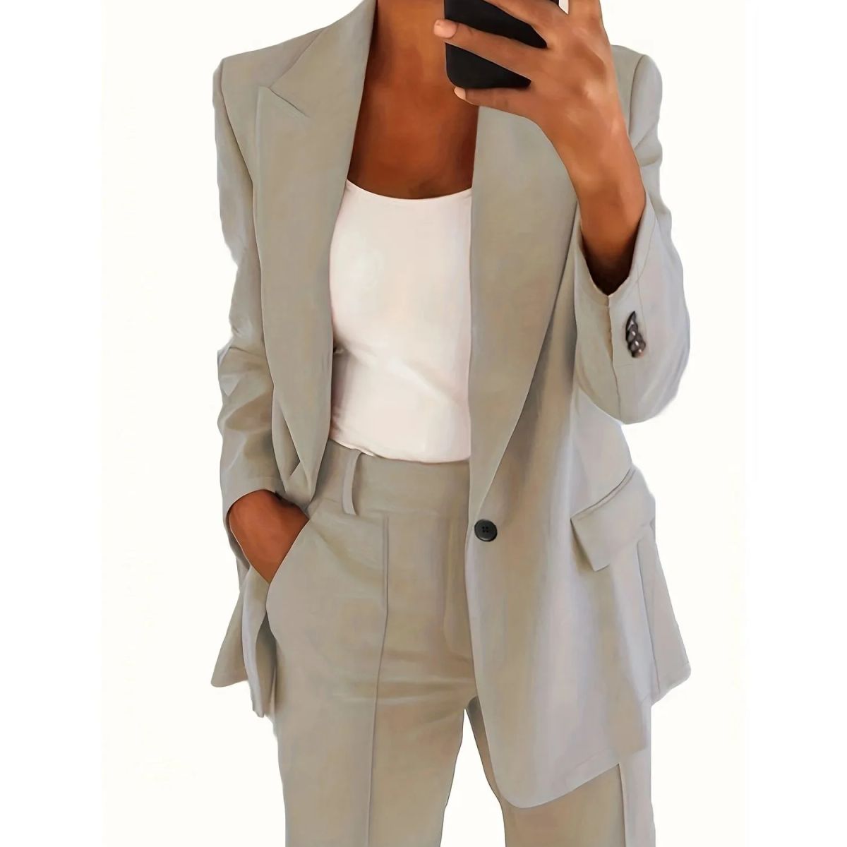 TIOZONEY - Blazer para Mujer -Beige