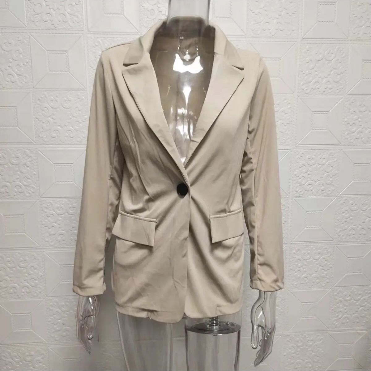 TIOZONEY - Blazer para Mujer -Beige