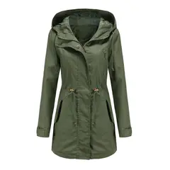 TIOZONEY - Cortavientos largo con gorro para mujer - Verde