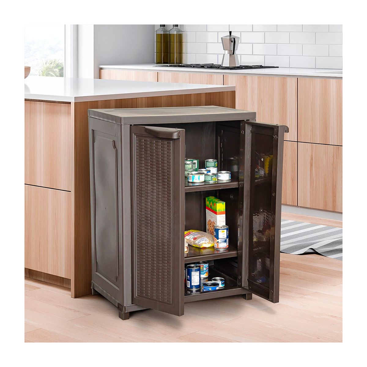 GENERICO - Mueble Organizador 2 Niveles Ratan 70x95x45cm