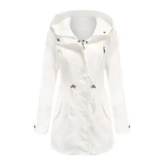 TIOZONEY - Cortavientos largo con gorro para mujer - Blanco