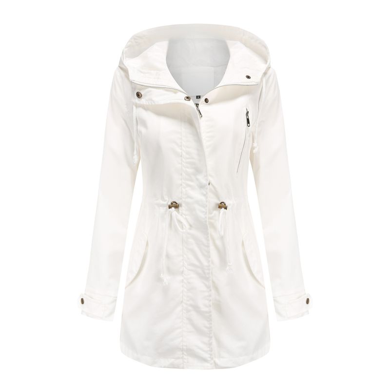 TIOZONEY - Cortavientos largo con gorro para mujer - Blanco