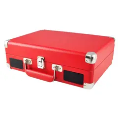 GENERICO - Tocadiscos 3 Velocidades Rojo Maleta Ecocuero Parlante Bluetooth