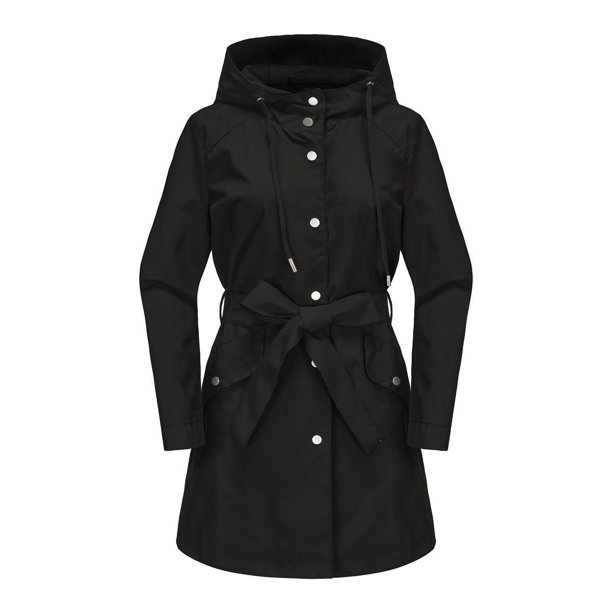 TIOZONEY - Chaqueta impermeable con capucha y cinturón-Negro