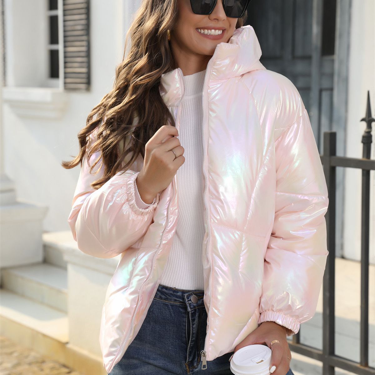 TIOZONEY - Parka Manga Larga Mujer - Rosado