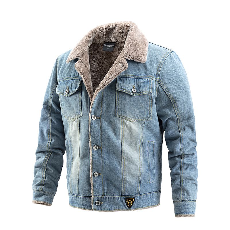 TIOZONEY - Cazadora vaquera para hombre - Azul Claro