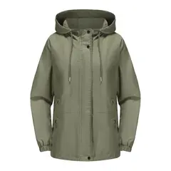 TIOZONEY - Chaqueta cortaviento suelta con capucha para mujer-Verde