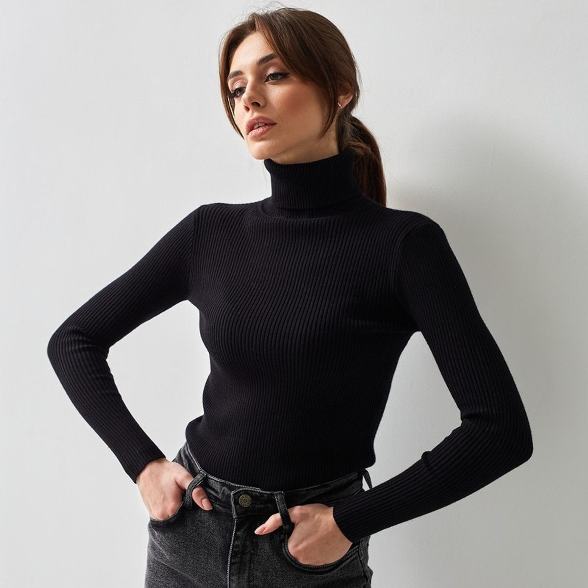 TIOZONEY - Sweater De Cuello Alto Mujer - Negro
