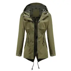 TIOZONEY - Cortavientos impermeable con gorro para mujer - Verde