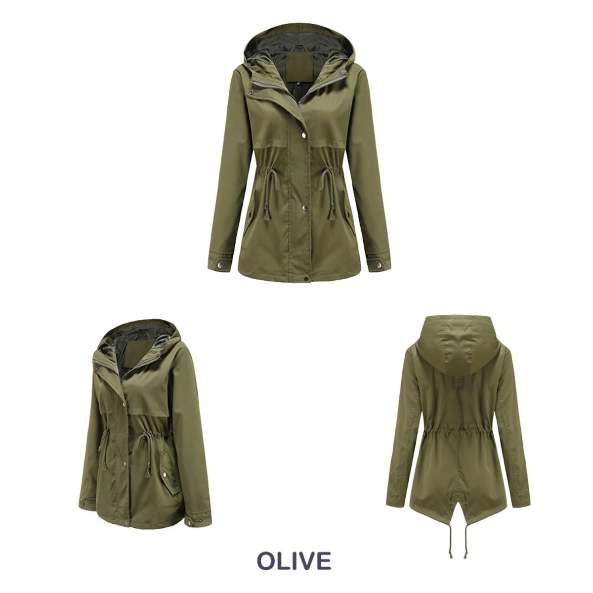 TIOZONEY - Cortavientos impermeable con gorro para mujer - Verde