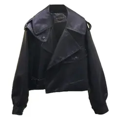 TIOZONEY - Chaqueta de PU para adelgazar - Negro