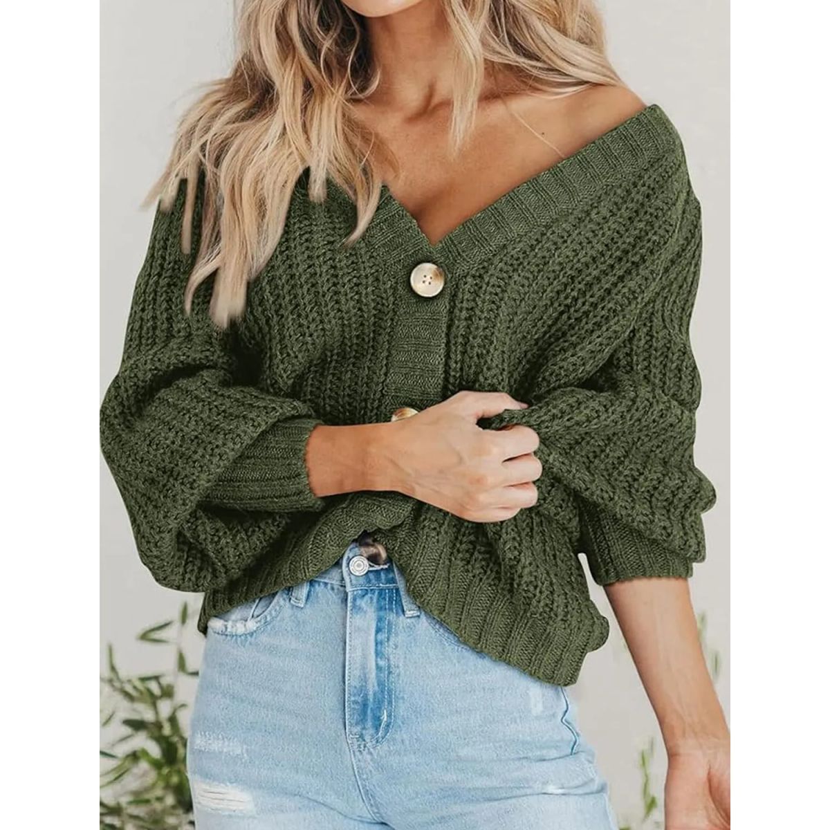 TIOZONEY - Sweater con botones y gorro para mujer