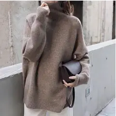 TIOZONEY - Suéter de cuello alto para mujeres - Café