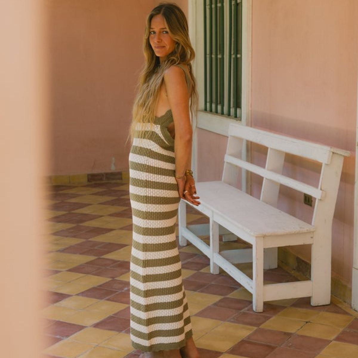 RUPHA - VESTIDO SORRENTO BEIGE Y VERDE