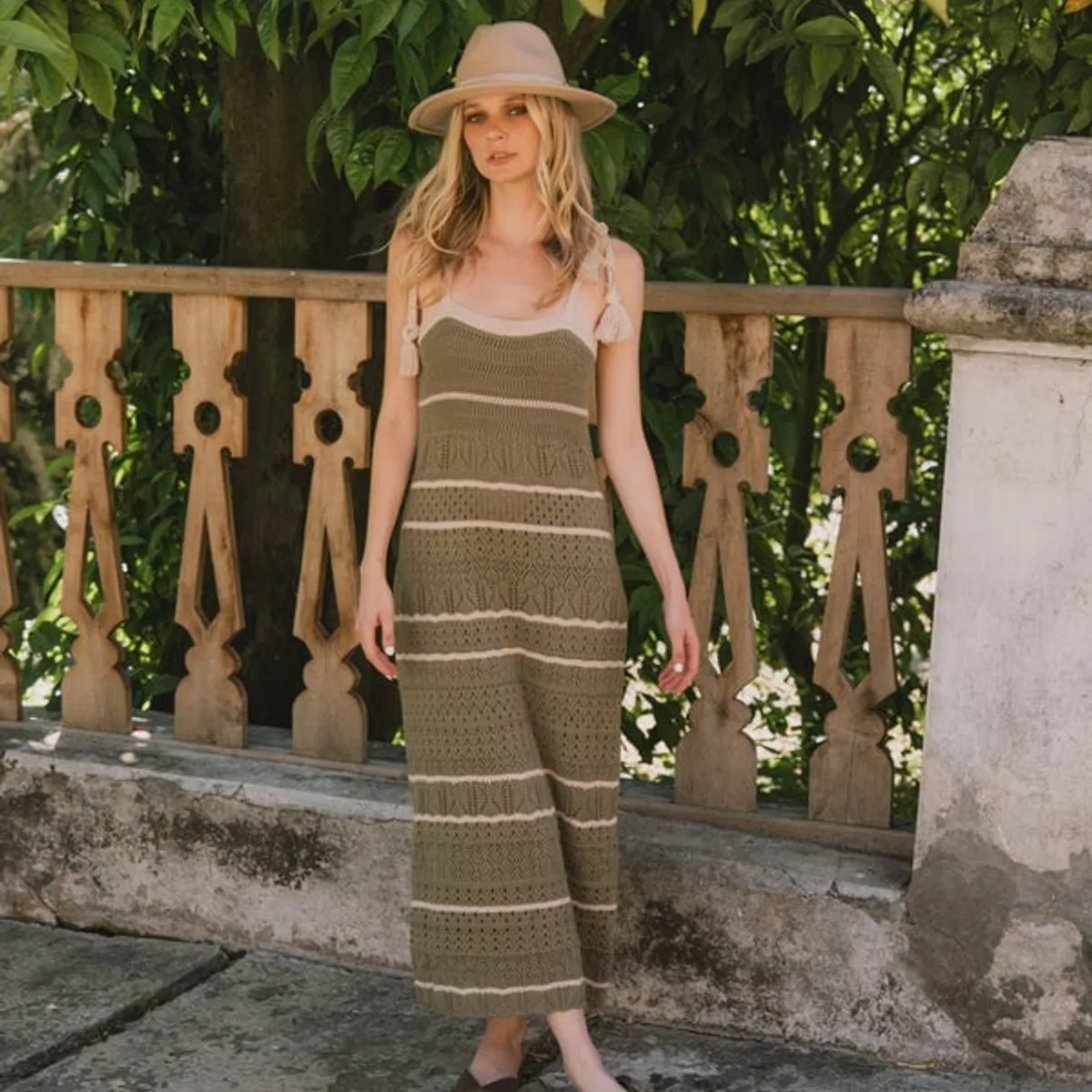 RUPHA - Vestido tejido bolonia verde y beige rupha