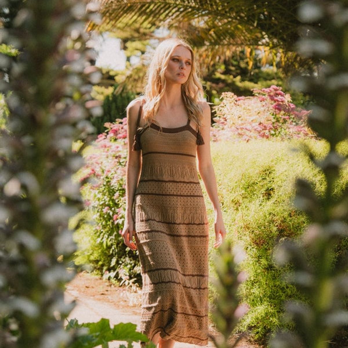 RUPHA - Vestido tejido bolonia camel y cafe rupha