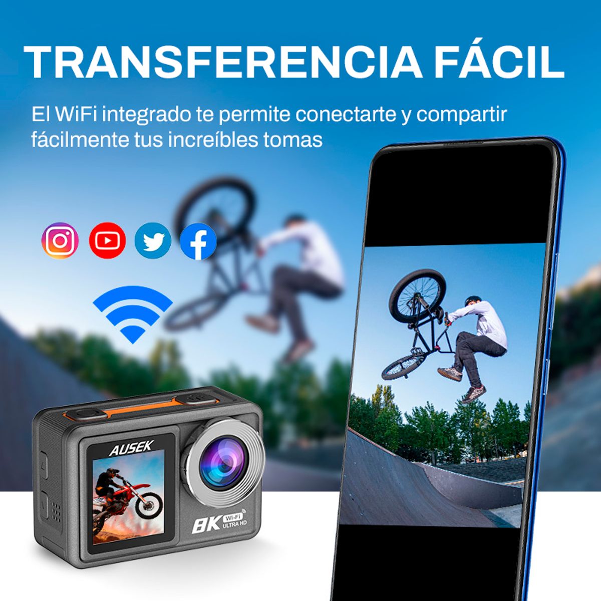GENERICO - Cámara Deportiva Ausek 8K 50MP UltraHD con Accesorios Acción