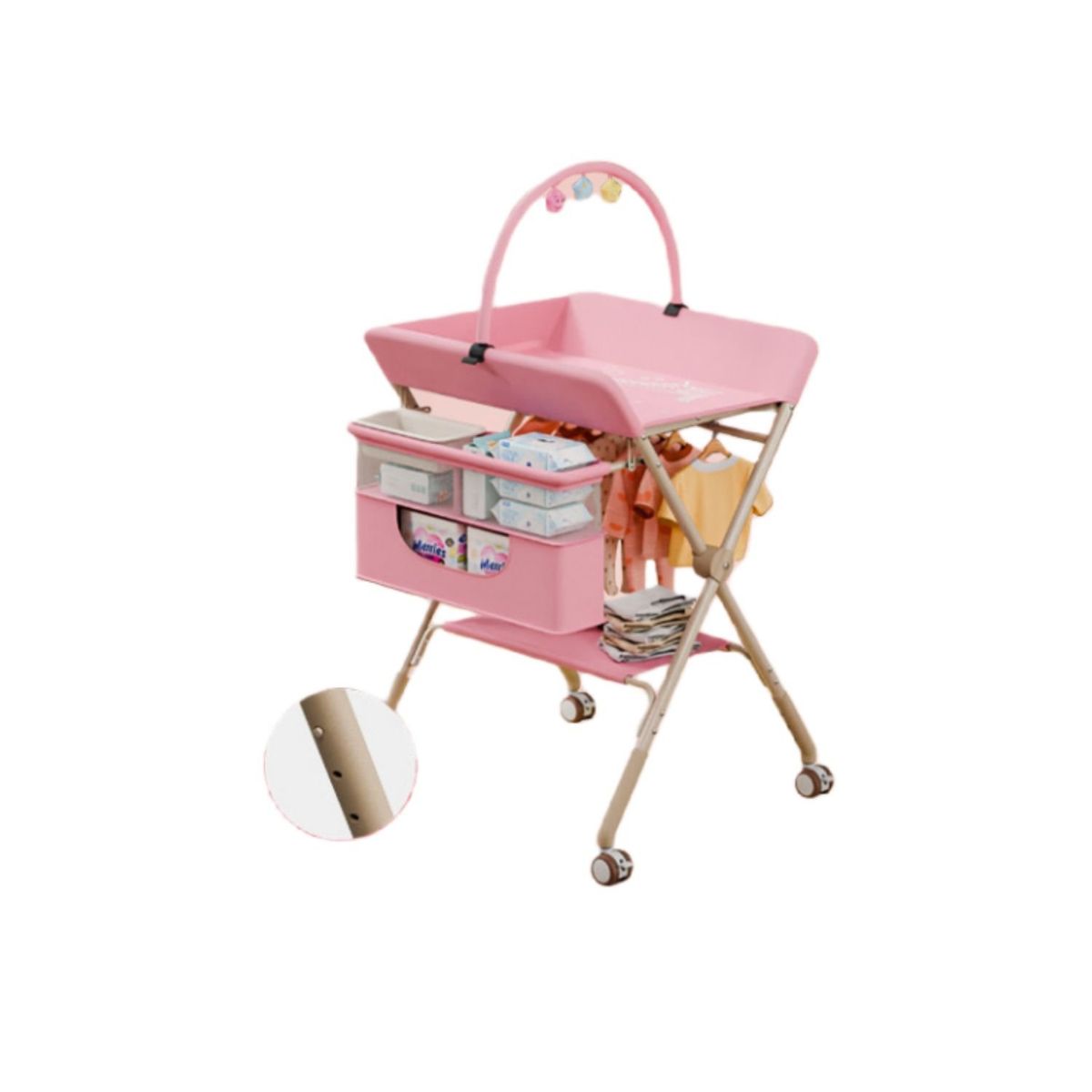 BABYLUNA - Cambiador de Pañales Plegable con Juguete y Cinturón Rosa